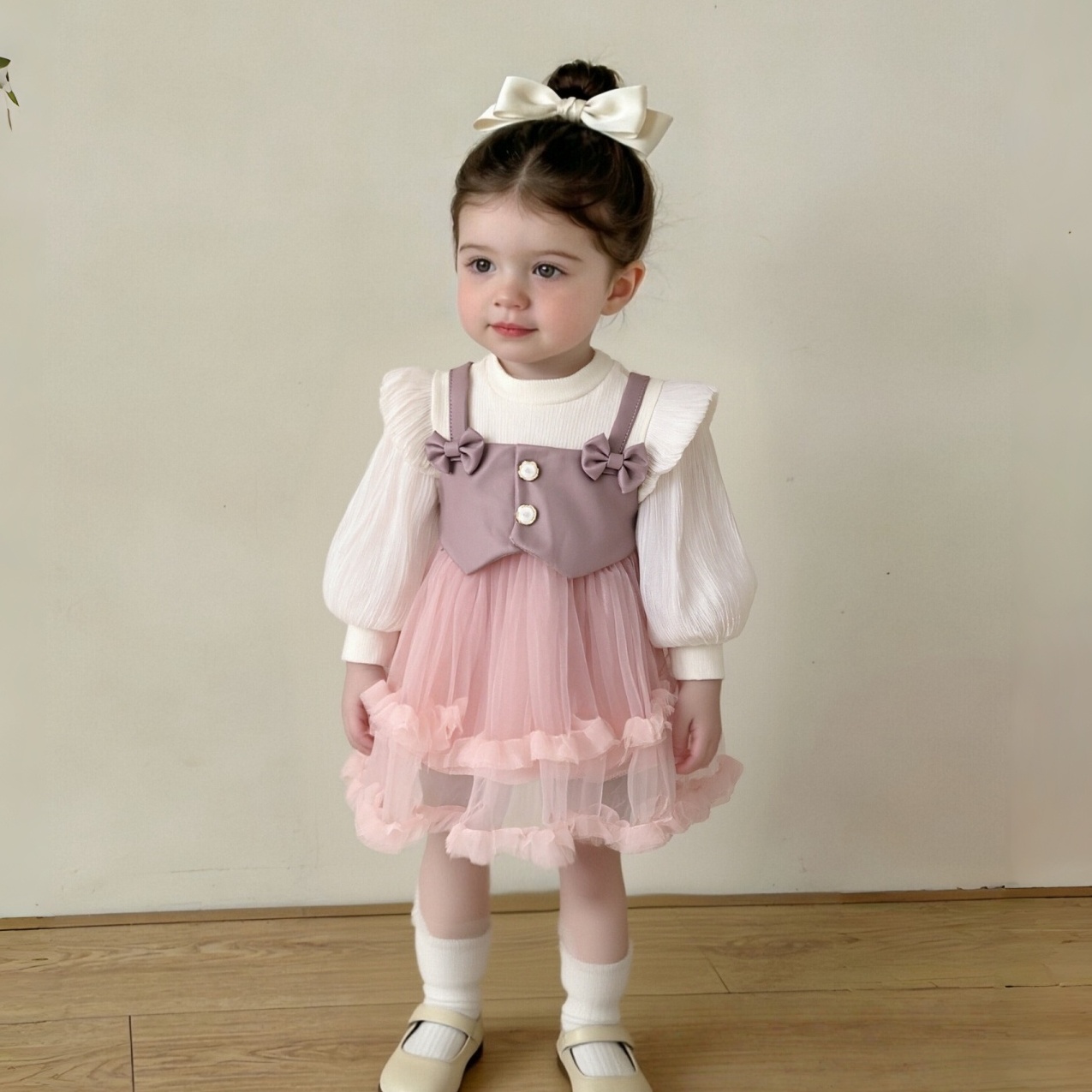 Abito da bambina nuovo primavera e autunno Abito da principessa in rete dolce, Abito da festa per bambina Abbigliamento per bambini da 6 mesi a 3 anni