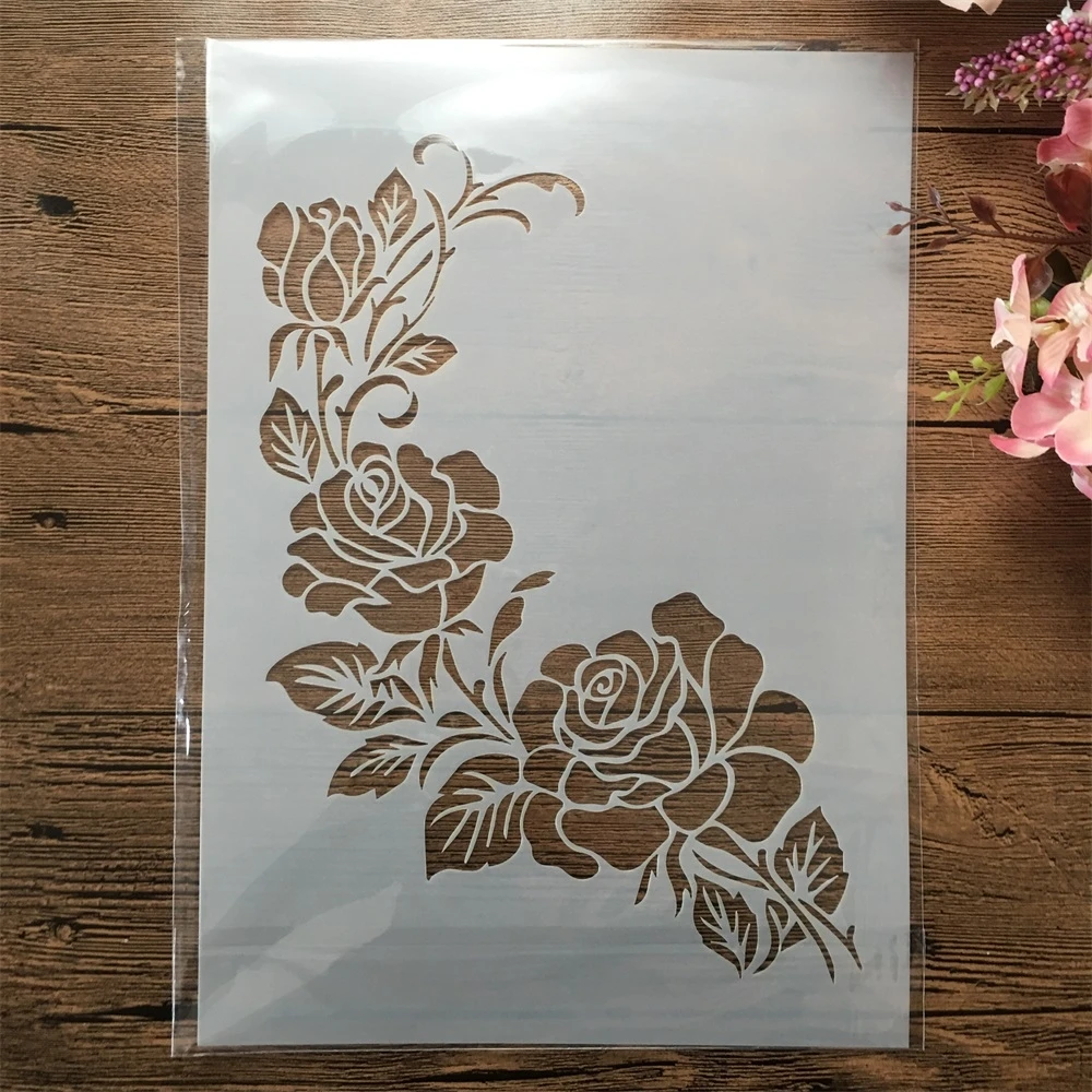 Pochoirs A4 29cm, une branche de fleur de Rose, bricolage, couches, peinture murale, Scrapbook, coloration, gaufrage, modèle décoratif d'album