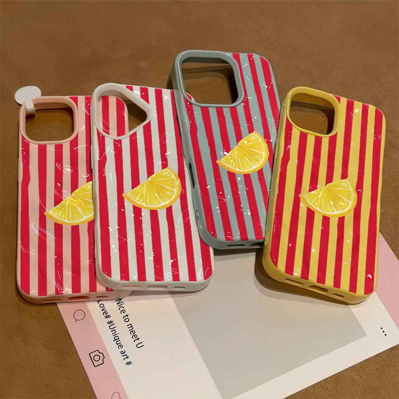 Lemon Striped Grid Phone Case For IPhone 17 Air 16 15 11 Pro 13 12 14 17 Pro Max 11 Plus Soft Silicone Shockproof Cover Shell
