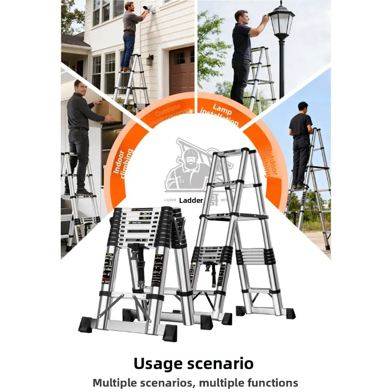 Multi functional stainless steel telescopic ladder, folding straight ladder, climbing ladder, double support folding ladder