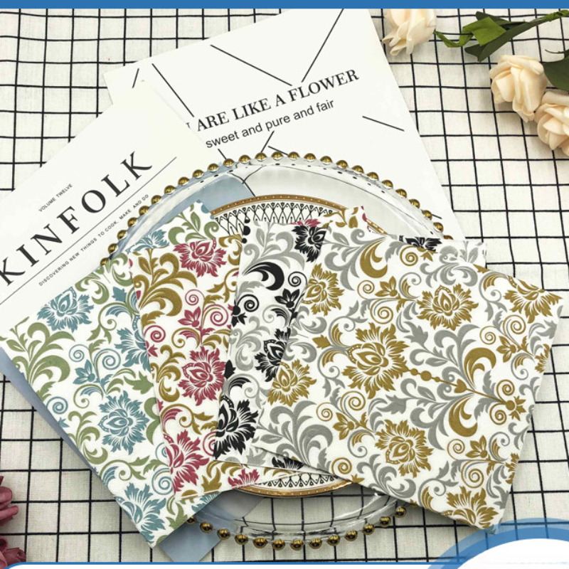 Guardanapo impresso colorido floral, Guardanapo de papel quadrado, Restaurante Wedding Party Folding Table Runner, Multicolor Europeu, 20pcs por pacote