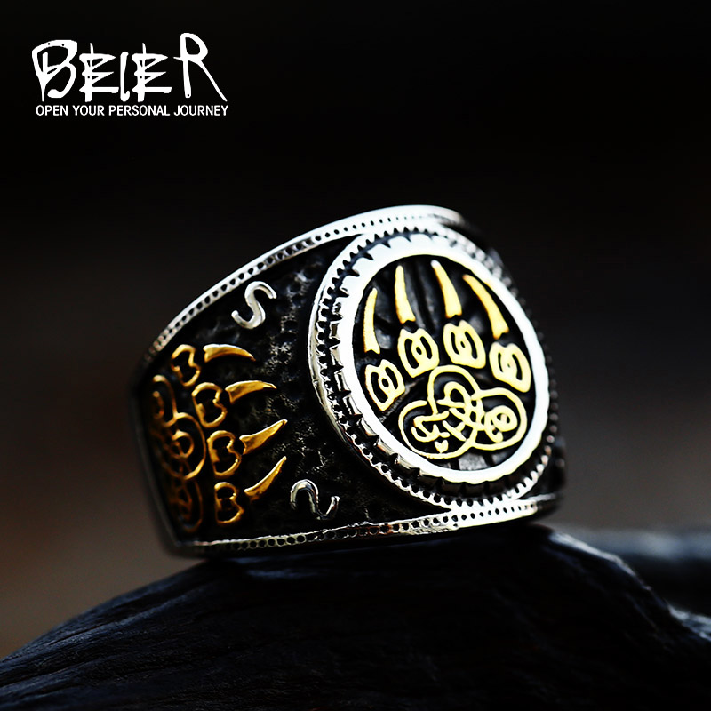 Beier Fashion Viking Rune Patroon Beer klauw Keltische knoop Ring Rvs Heren Punk Sieraden BR8-739