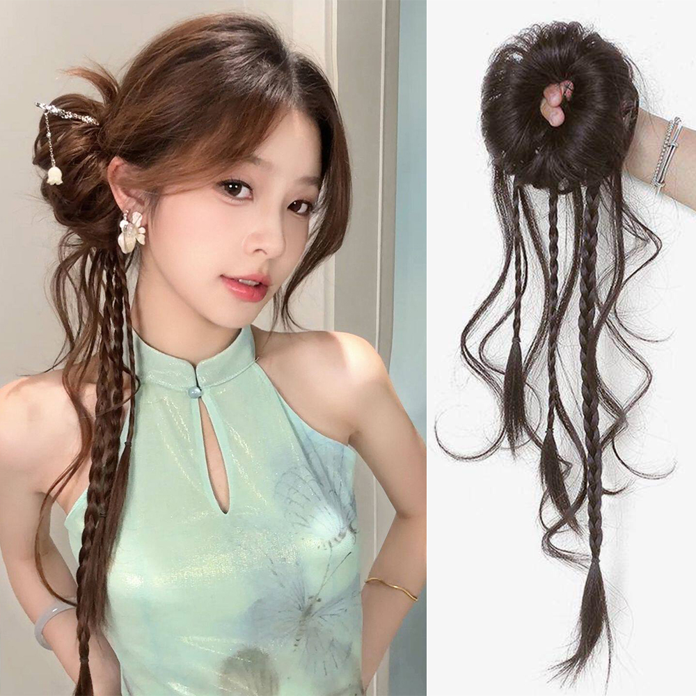 ผมปลอมสไตล์จีนแบบใหม่ ทรงผมหางม้าแบบหลวมๆ ทนความร้อน พร้อมเครื่องประดับผมสไตล์เรโทรสำหรับผู้หญิง ใช้ได้ทุกวันและงานปาร์ตี้