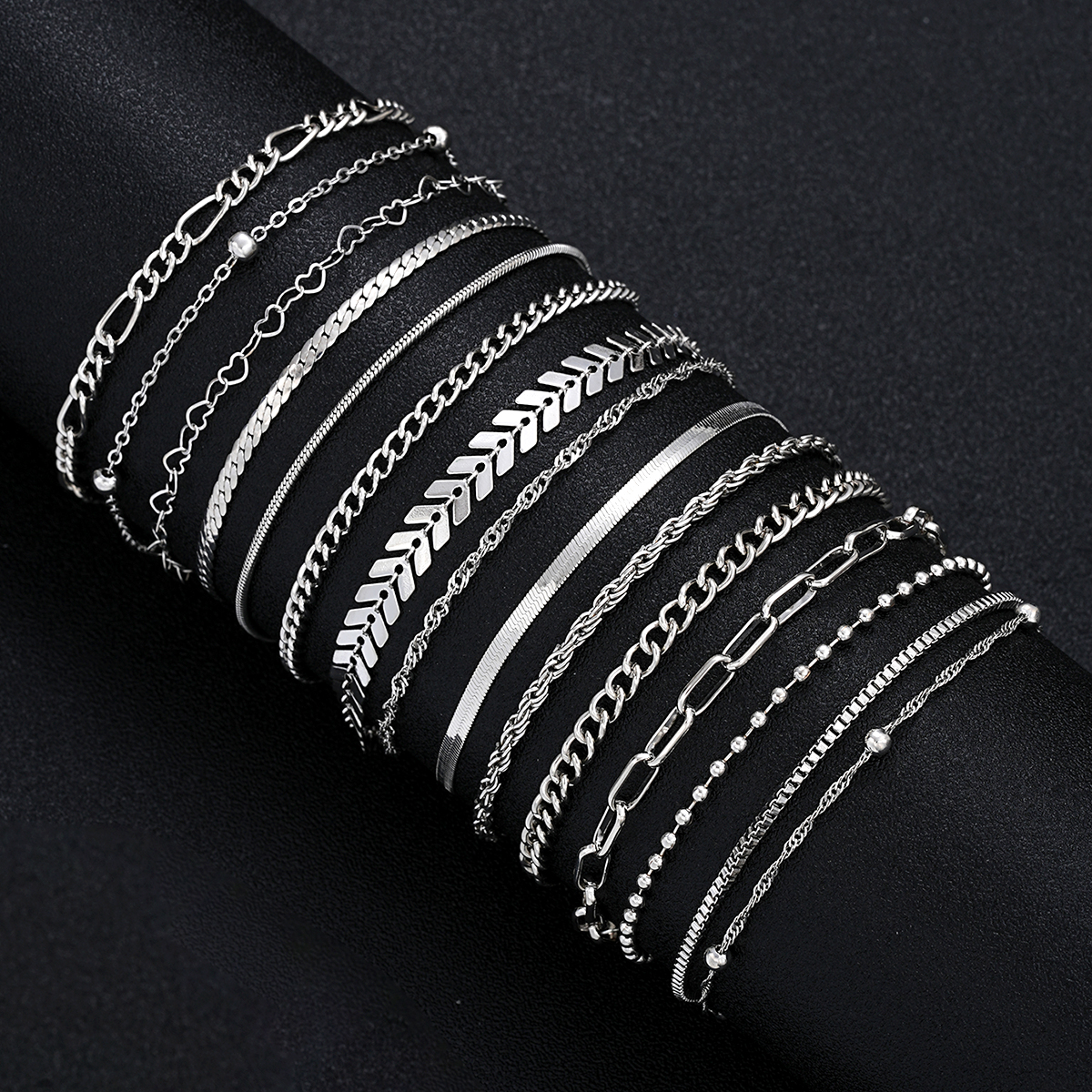 15 Teile/satz Zierliche Silber Farbe Metall Armband Set Für Frauen Boho Retro Dicke Twist Kubanischen Kette Armband Party Trendy Schmuck Neue