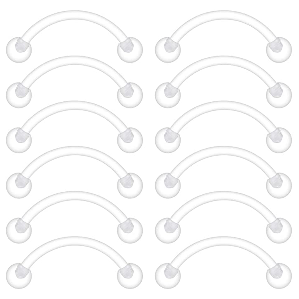 16 Gauge Klarer Acryl Bioflex Gebogener Barbell Piercing-Schmuck für Augenbrauen, Bauchnabel, Lippen, Tragus, Ring, Conch, Retainer