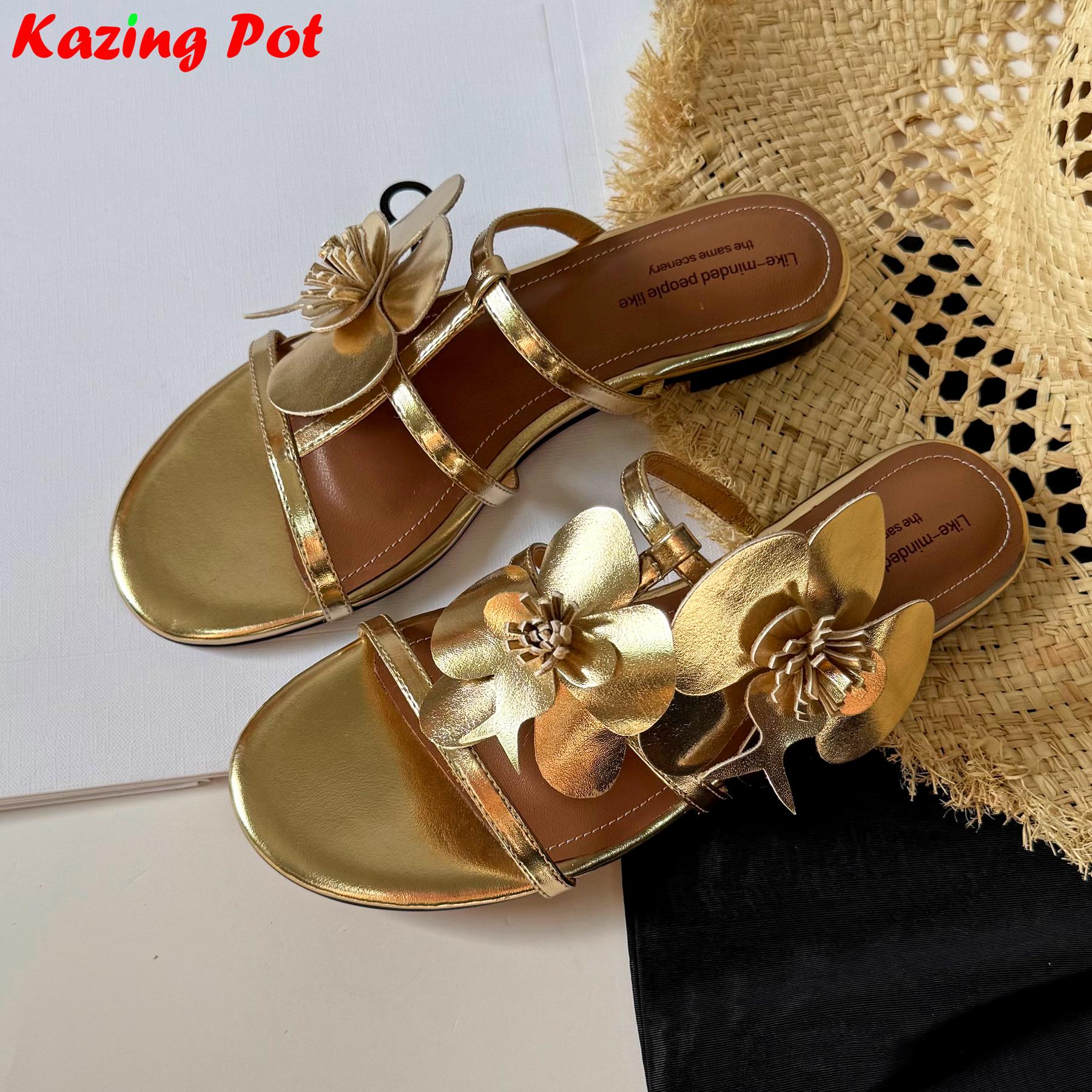 Krazing Pot Mode Bloem Lage Hakken Casual Slides Slip Op Dating Slingback Muilezels Merk Elegante Zomer Vrouwen Buiten Slippers