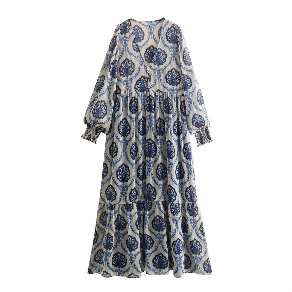 2024ZAR Primavera/Novedad de verano vestido estampado de línea de Color metálico informal a la moda europea y americana para mujer