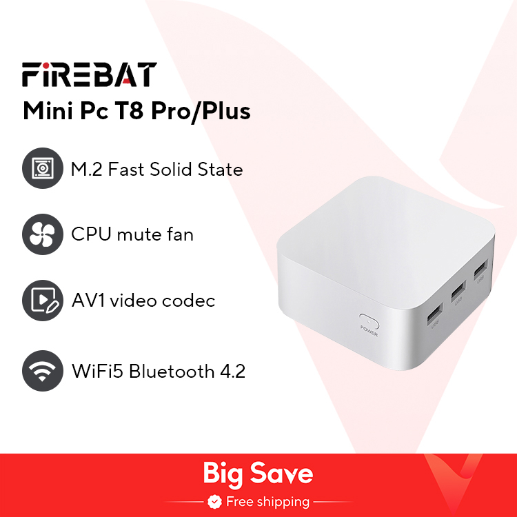 FIREBAT T8 Pro Plus Mini PC Intel Celeron N5095 N100 Desktop Gaming Computer 8GB 16GB 256GB 512GB DDR4 DDR5 WIFI5 BT4.2