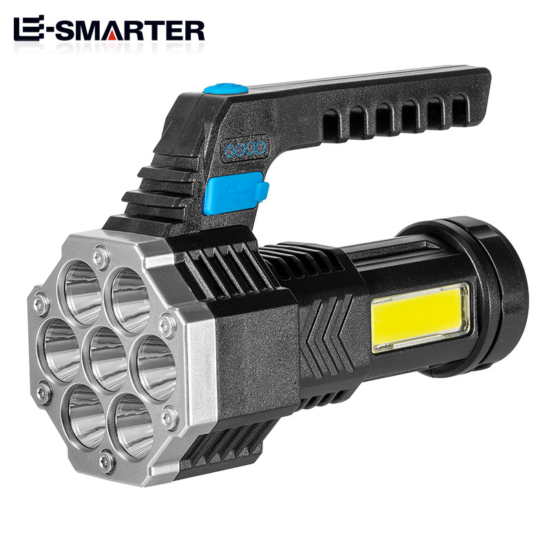 Hochleistungs-wiederaufladbare LED-Taschenlampen, 7 LEDs, Camping-Taschenlampe mit Cob-Seitenlicht, leichte Außenbeleuchtung, ABS-Material