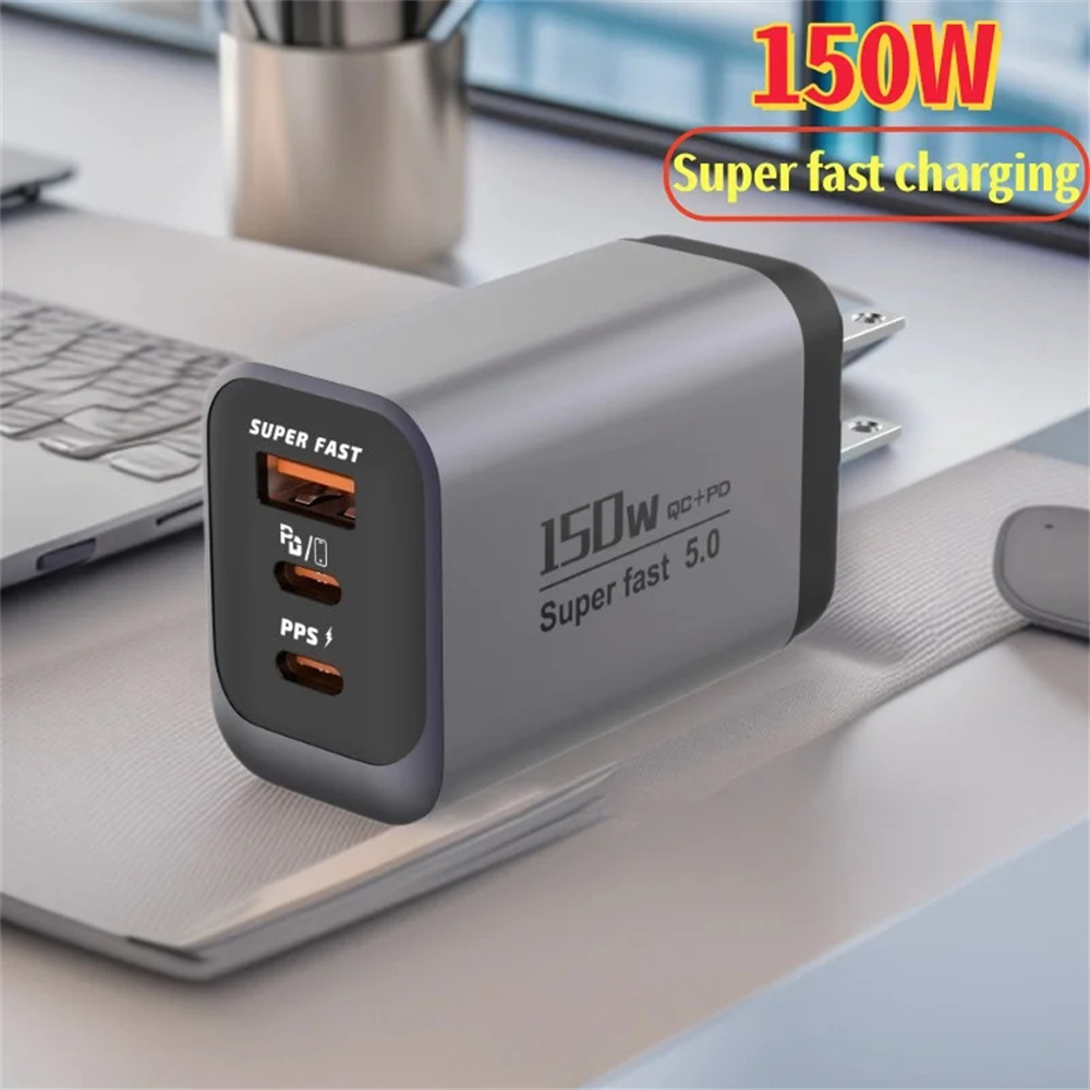 Caricatore USB 150W 3 porte Tipo C Caricatore per telefono cellulare a ricarica rapida Adattatore PD QC3.0 per iPhone 17 Samsung Xiaomi Spina UE/Regno Unito/USA