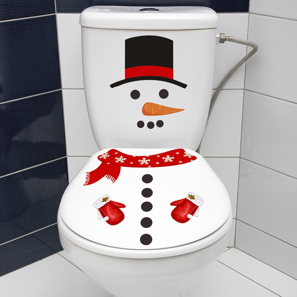 Adesivos de decoração de banheiro de boneco de neve de Natal com boneco de neve festivo, lenço vermelho e design de flocos de neve, decorações de banheiro de Natal