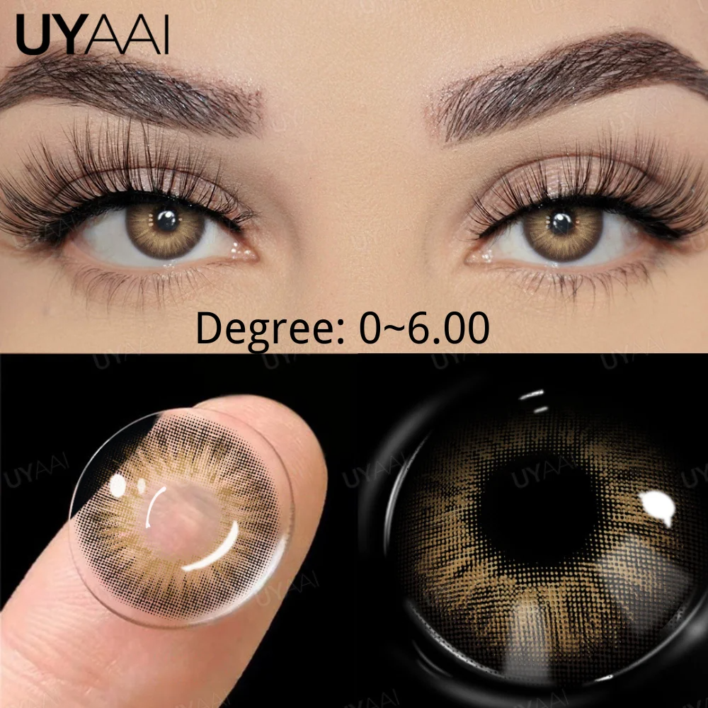 Lentes de ojos de colores naturales UYAAI con lentes de contacto de Color marrón para alumnos de graduación de 0,75 a 8,00 con dioptrías