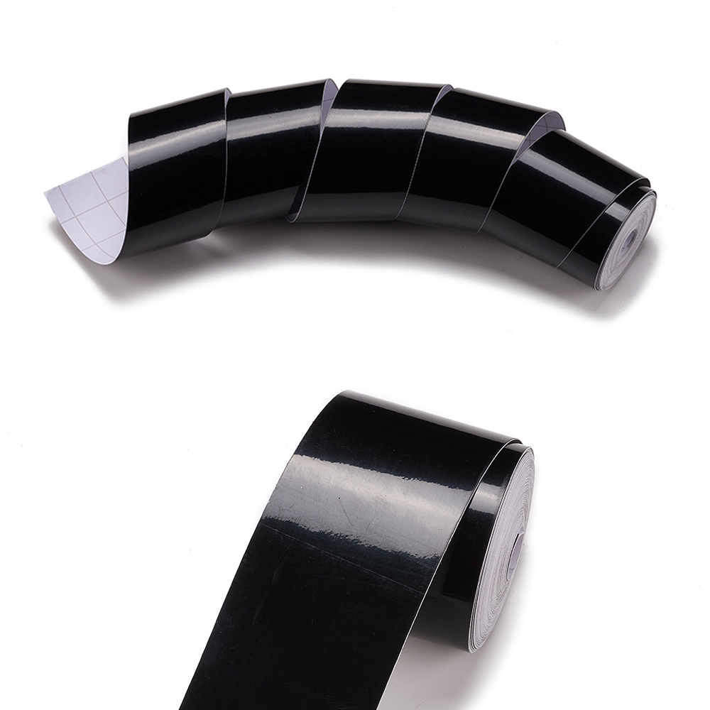 Molduras negras brillantes de PVC, envolturas embellecedoras para estilo de coche, pegatina de falda lateral de parachoques, cinta adhesiva, protección de borde de maletero de umbral de puerta de coche