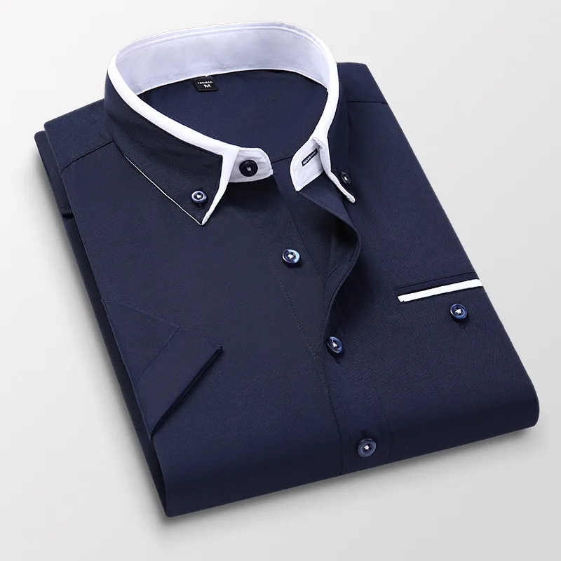 BROWON Plus Kích Thước 5XL Mùa Hè Áo Sơ Mi Công Sở Nam Ngắn Tay Nút Lên Áo Sơ Mi Cổ Bẻ Cổ Áo Sơ Mi Nam quần Áo