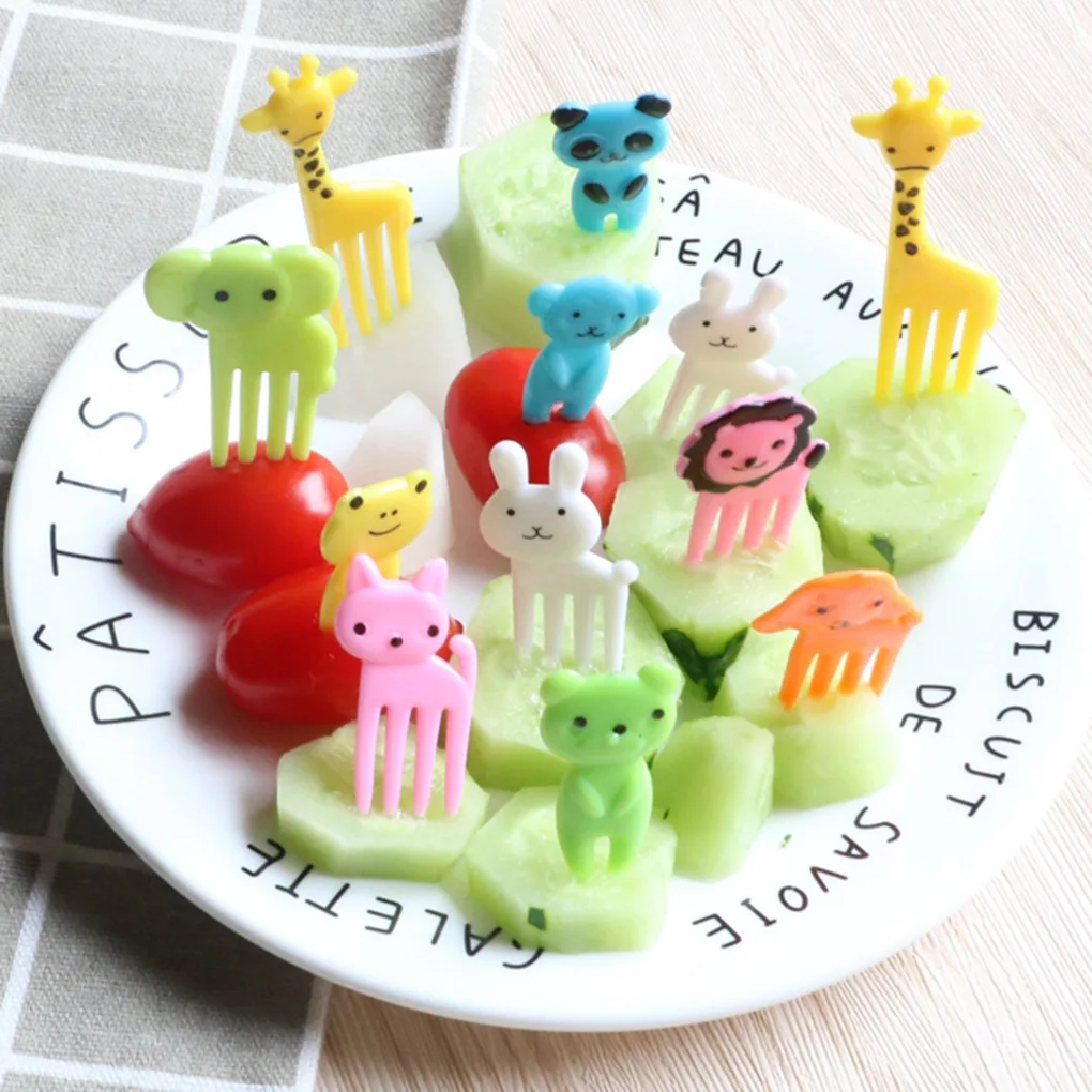 10 stücke Tier Bauernhof Obst Gabel Mini Cartoon Kinder Snack Kuchen Dessert Lebensmittel Pick Zahnstocher Bento Mittagessen Party Decor Zufällige farbe
