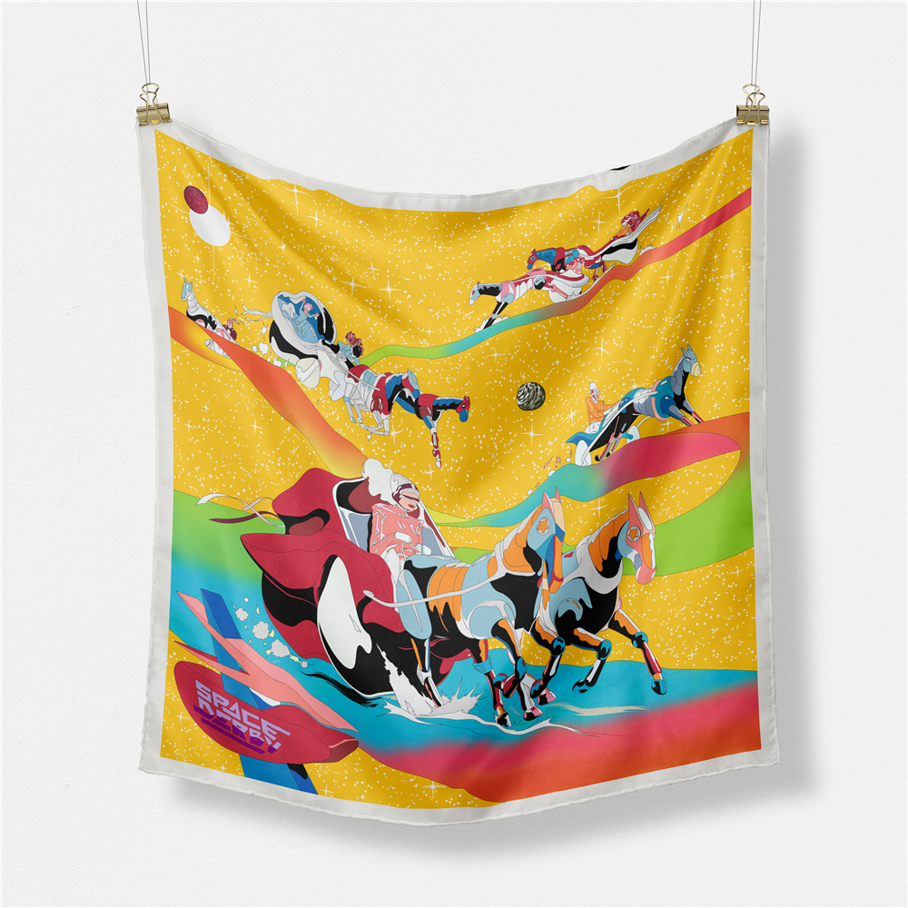 53Cm Space Derby Merk Vierkante Sjaal Vrouwen 2024 Design Paard Luxe Zijden Sjaal Bandana Hoofdband Mode Hijab Halsdoek