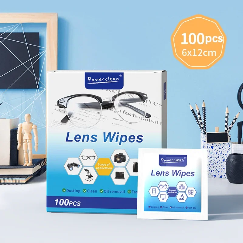 Lingettes nettoyantes pour lentilles, 100 pièces, pour lunettes de soleil, pour écran de téléphone portable, pré-humidifiées, emballées individuellement, sans rayures
