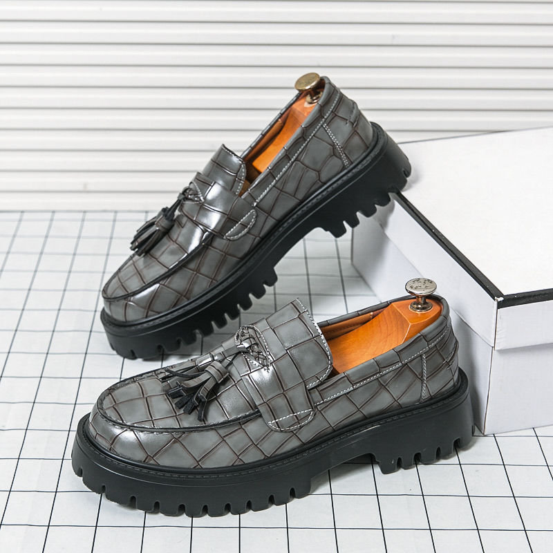 Zapatos de cuero de suela gruesa para hombre, mocasines de suela gruesa para adultos, estilo retro elegante, negocios, oficina, ocio, 38-46, negro y gris