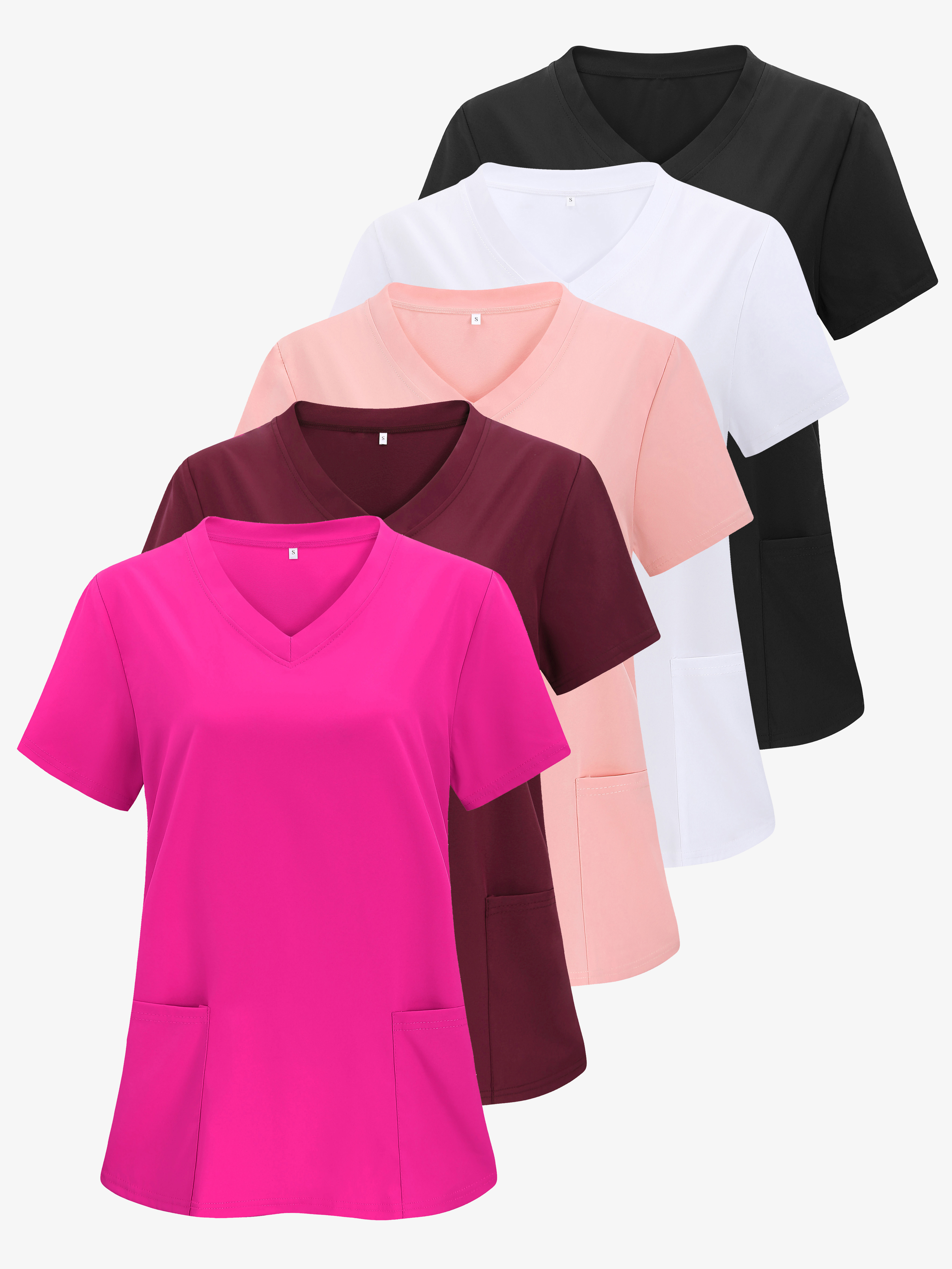XUANSHOW 1 stks Geweven werkkleding Vrouwen Verpleegster Uniform Lange Shirts Pocket Front Tops Casual Korte Mouw V-hals Dameskleding