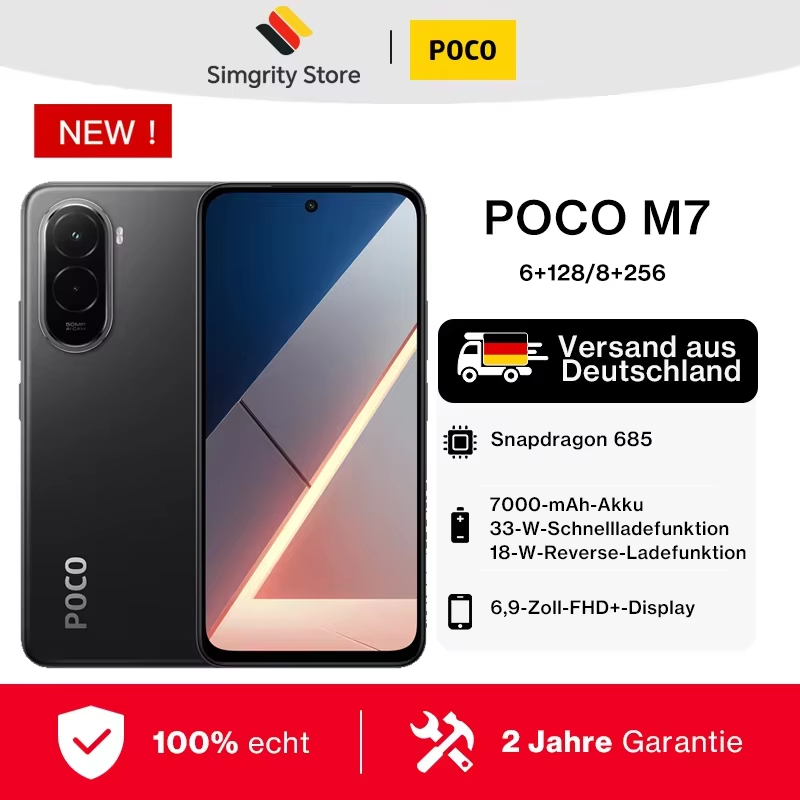 【Brand+】POCO M7 Global Version Telefon komórkowy 6.9'' 144Hz FHD+ DotDisplay Bateria 7000mAh Aparat 50MP NFC Snapdragon 685