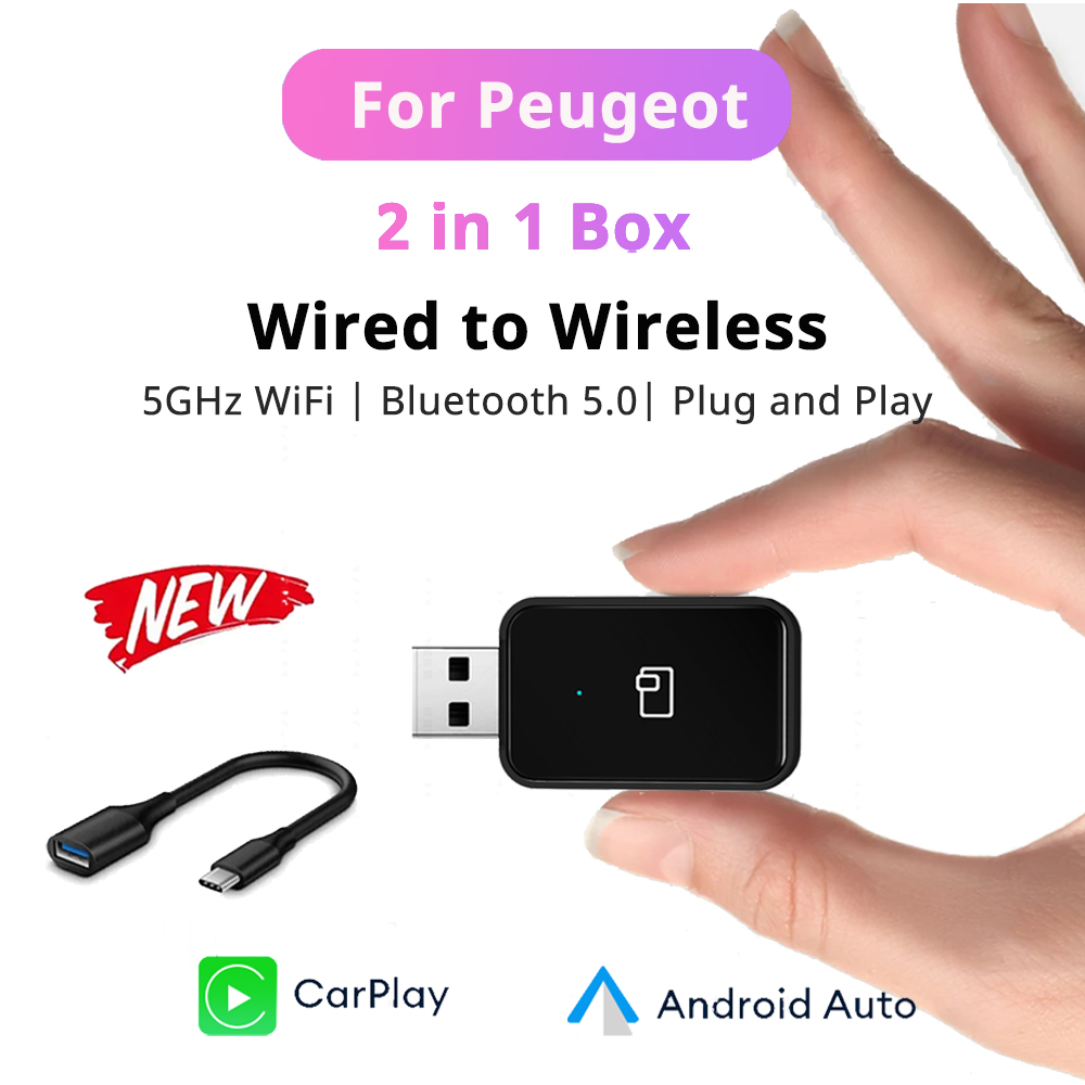 2024 nuevo Mini adaptador inalámbrico CarPlay Android Auto caja inteligente 2 en 1 para Peugeot 208 308 408 508 2008 3008 4008 5008