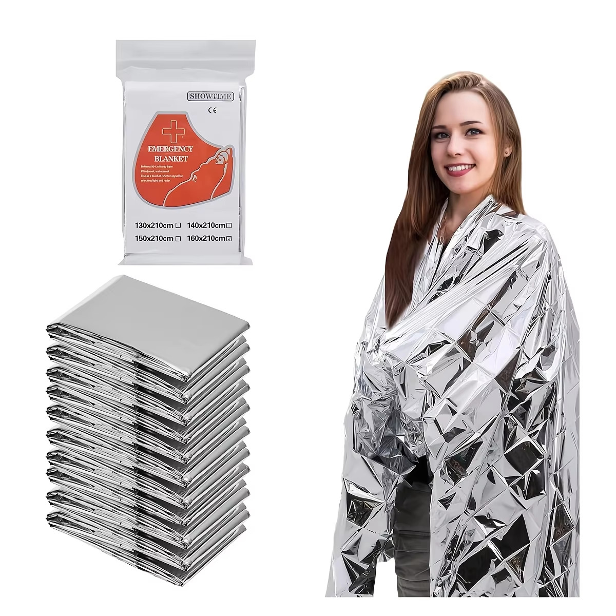 ผ้าห่มฉุกเฉิน Rhino Rescue ขนาด 1.3*2.1 เมตร ผ้าไมลาร์กันความร้อนสำหรับกิจกรรมกลางแจ้ง เดินป่า ผ้าห่มเอาตัวรอด 10 ชิ้น