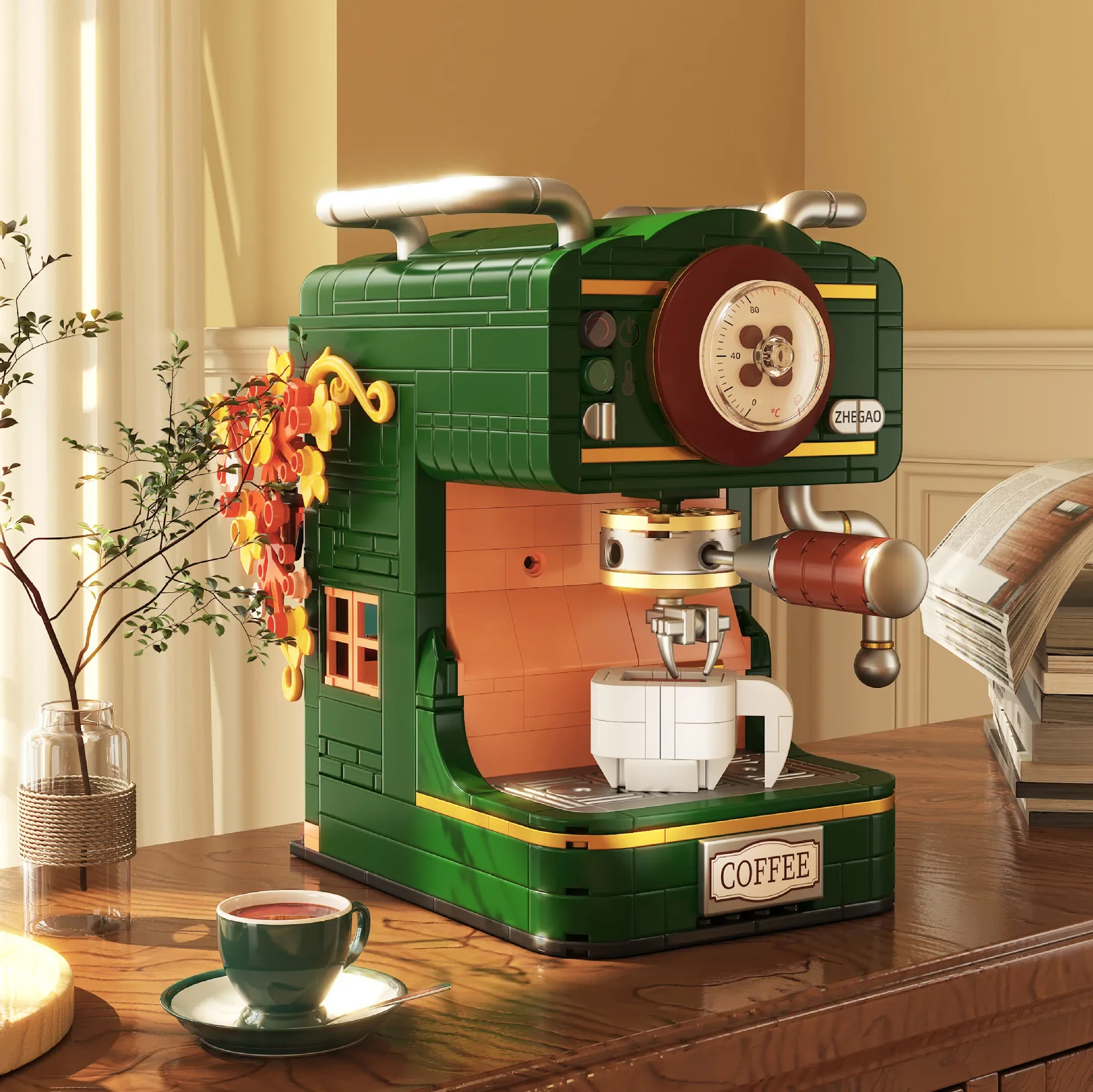 Projetor de telefone retrô, máquina de café, bloco, modelo, quebra-cabeça, brinquedos de montagem, adequado para meninos e meninas, presentes, decoração de casa