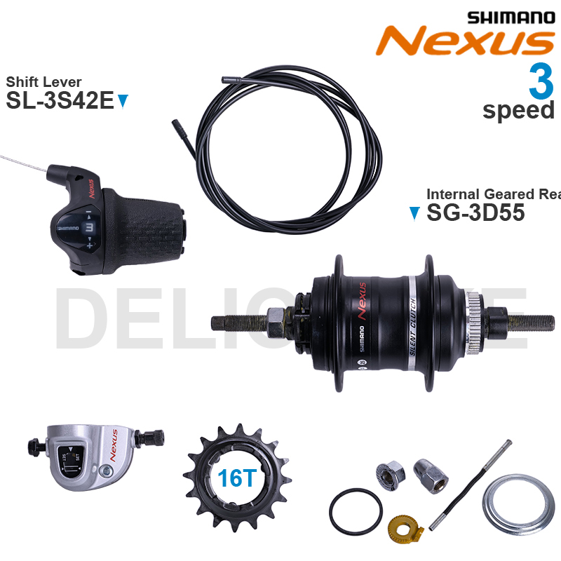 SHIMANO NEXUS Internal Geared Hub SG-3D55 Tuas Shift SL-3S42E SM-BC06 3 Kecepatan dan 16T Satu Sproket Suku Cadang Asli