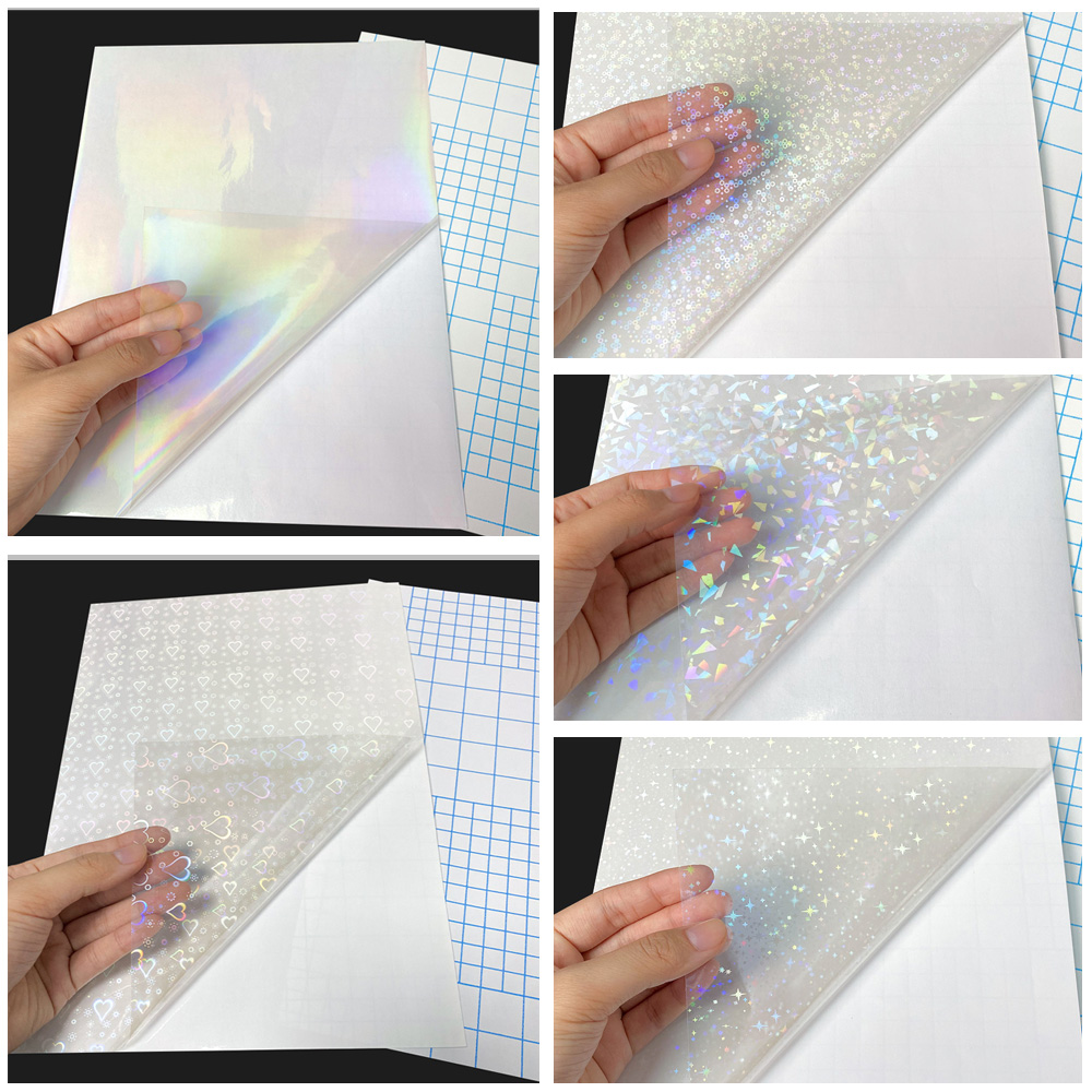 Película estratificada autoadesiva, Papel autoadesivo em vinil impermeável, transparente, holográfico, laminação de sobreposição, 15 estilo, A4, 10 folhas, 15