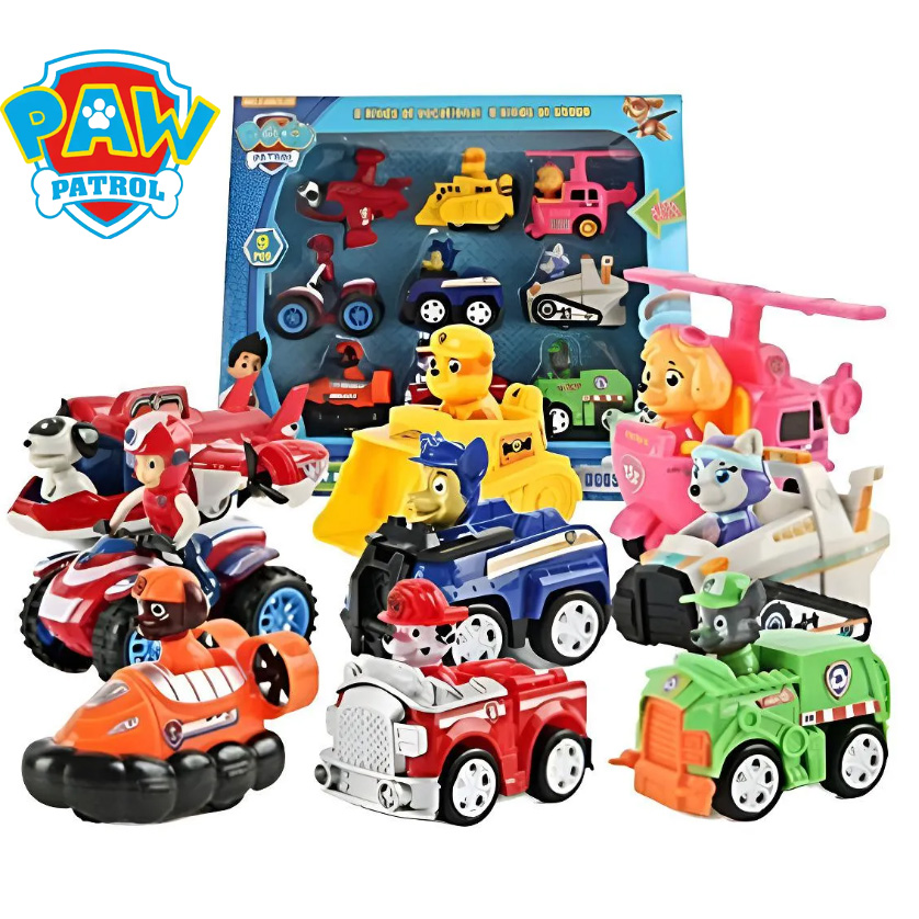 Zestaw 9 autek Paw Patrol napędzanych ciuchnięciem z wyjmowanymi figurkami - Nowość Paw Patrol - 9 autek napędzanych ciuchnięciem z postaciami