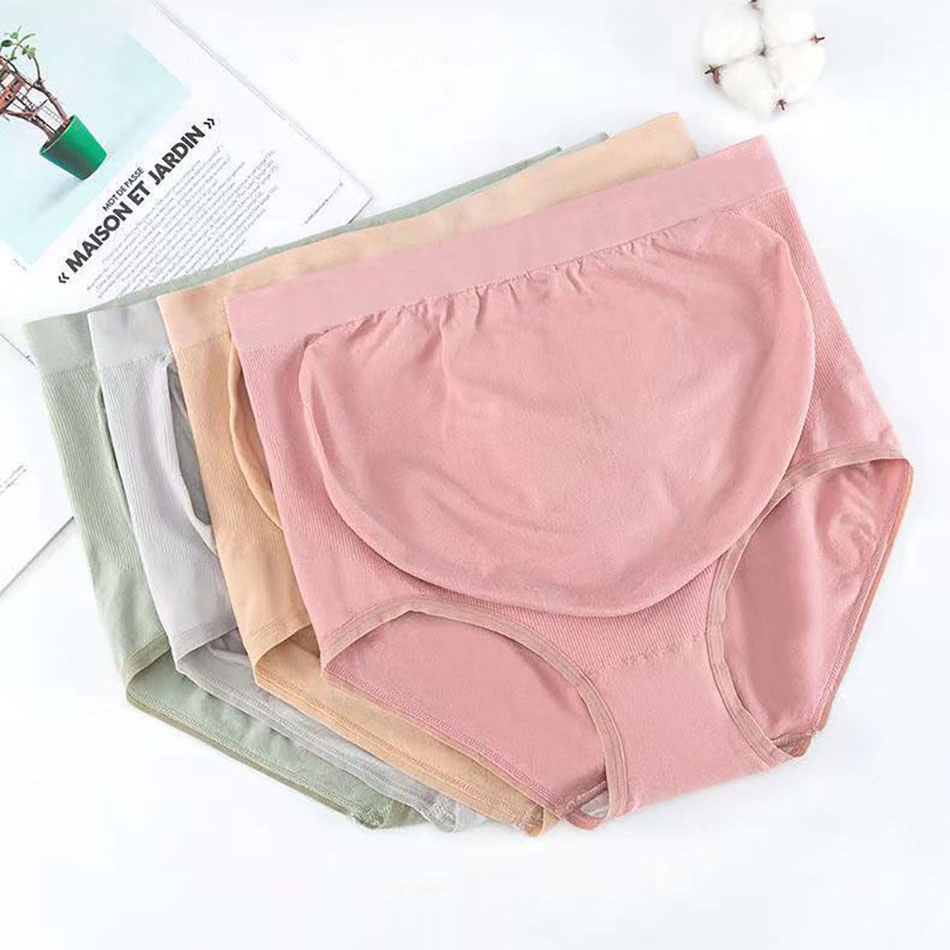 Bragas de cintura alta para mujeres embarazadas, ropa interior de algodón sin costuras, de Color sólido, cómoda