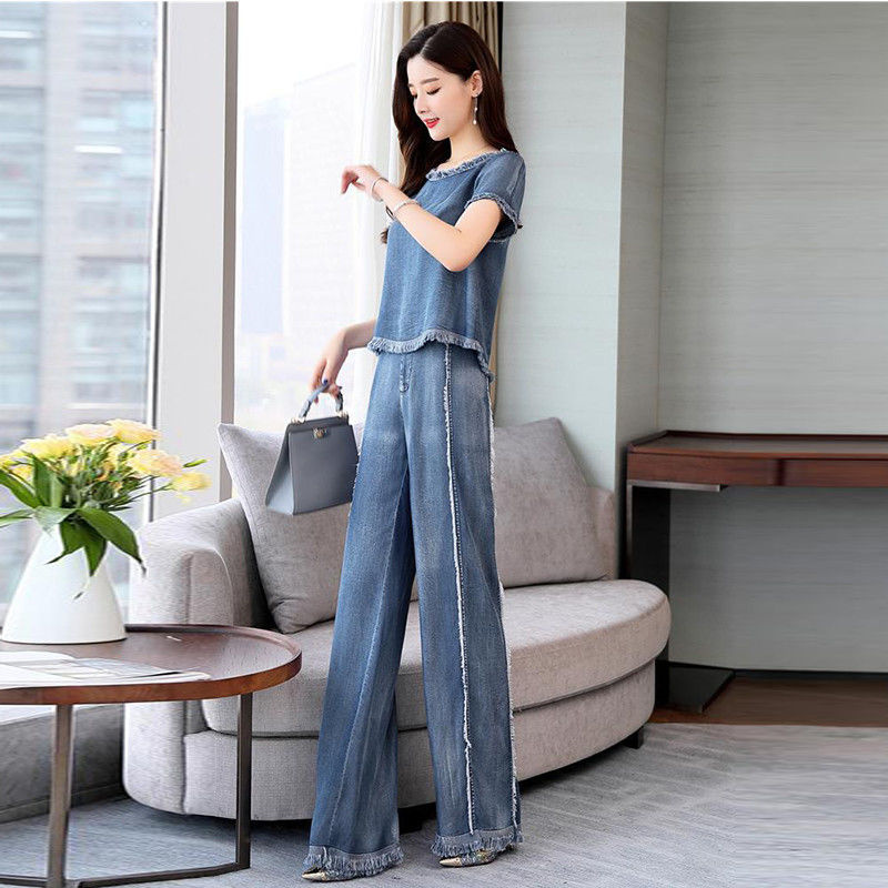 Conjuntos de jeans para mulheres, celebridades on-line explosões, terno de duas peças, moda fina, estudantes, conjuntos soltos coreanos, maré, novo, 2022