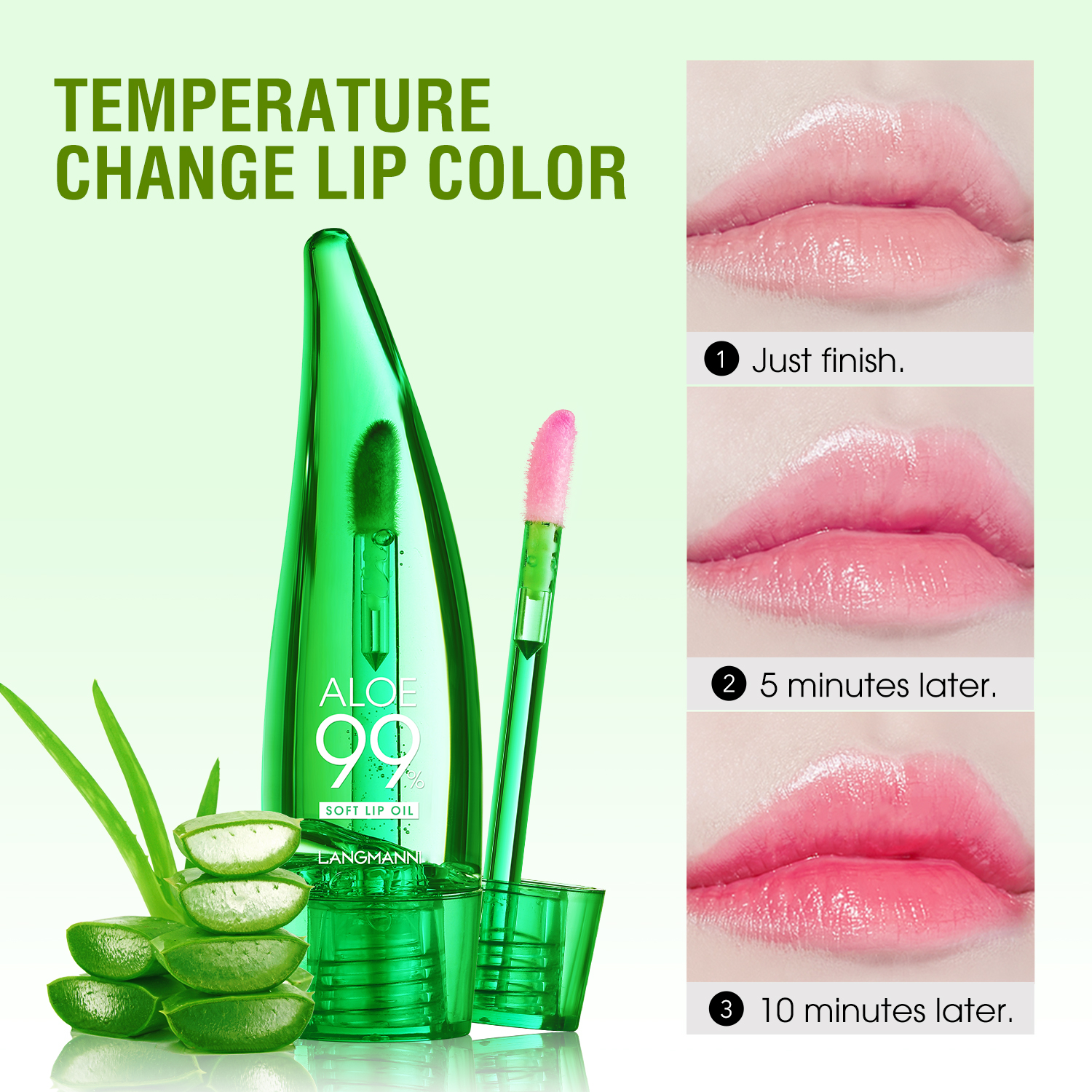 Langmannni Aloë Vera Hydraterende Lipgloss Warm Gevoel Kleur Veranderende Lip Glazuur Langdurige Vocht Lipolie
