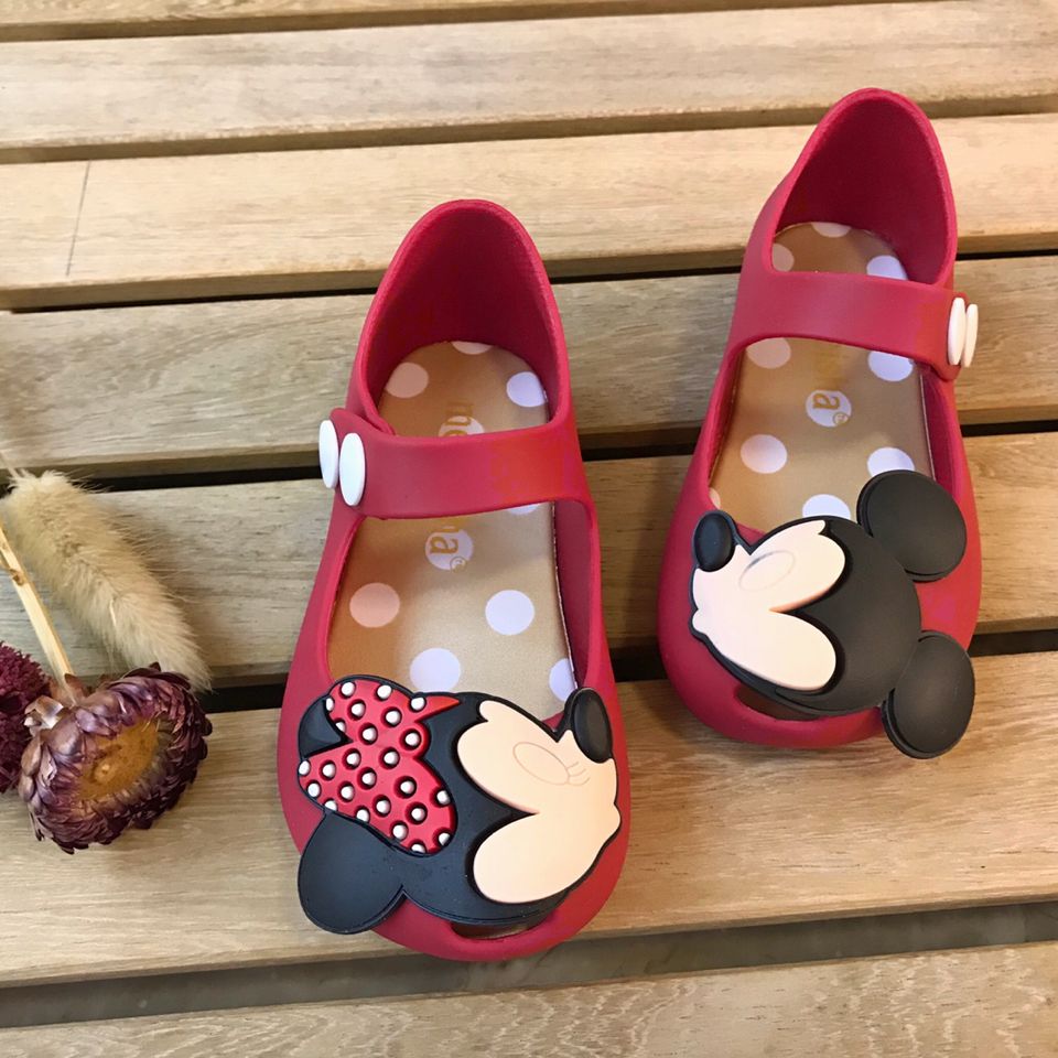 Disney sandálias infantis meninas minnie dos desenhos animados sapatos de jardim 1-6 anos de idade à prova dwaterproof água geléia vermelho preto sapatos tamanho 20-31
