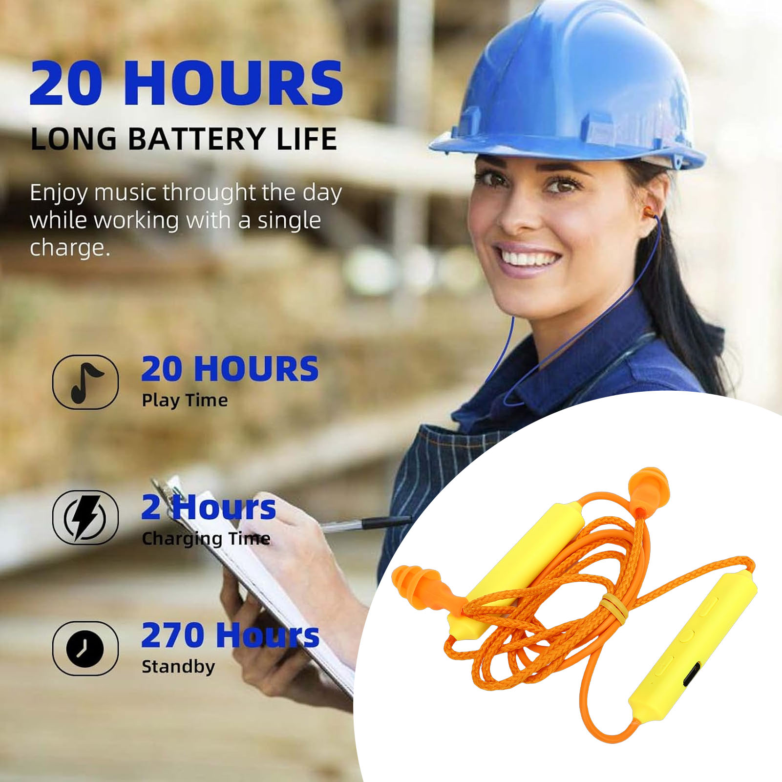 Casque Bluetooth avec bouchons d'oreilles pour le travail, suppression du bruit, protection auditive, chantiers de construction, lignes de production, lieux bruyants