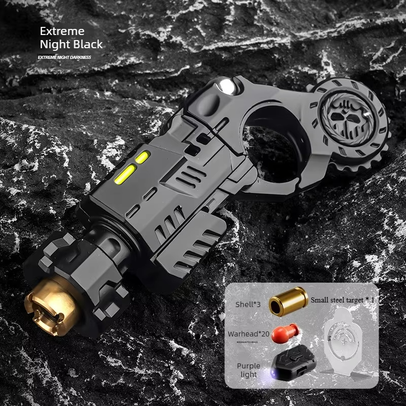 Mini Finger Spinning Top EDC Desk Gadget Stress Relief Shell-Ejecting Alloy Toy Pistol Set Sensory Fidget Gift for Teen Boys