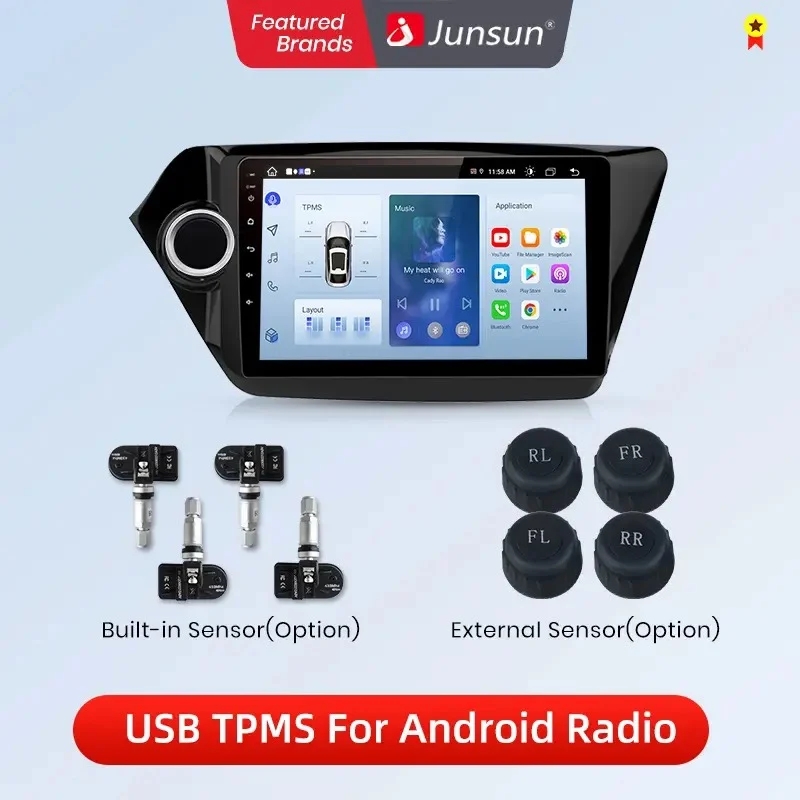 Junsun USB Monitorowanie ciśnienia w oponach System alarmowy TPMS z 4 czujnikami wewnętrznymi do samochodowego odtwarzacza DVD Nawigacja Akcesoria samochodowe