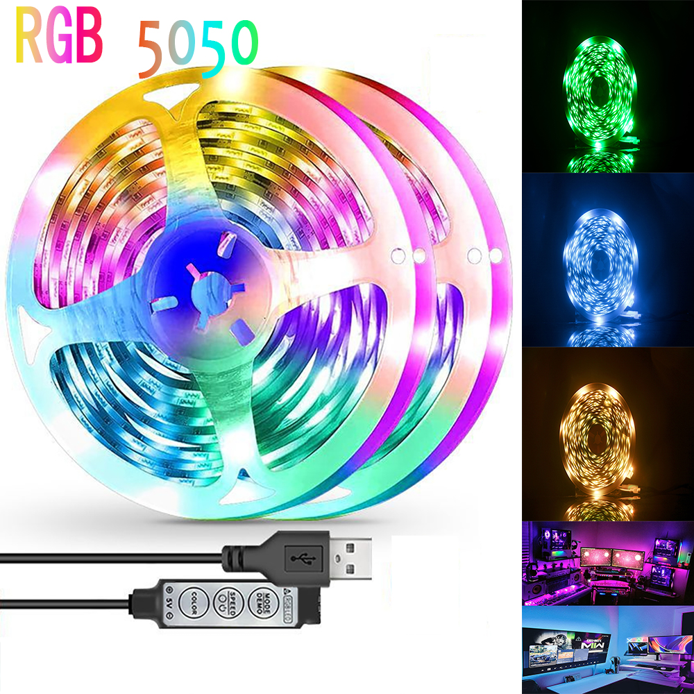 Светодиодная лента RGB 5050 5 В с 3 клавишами, меняющая цвет, световая лента, подходит для украшения комнаты, телевизора, 16 миллионов цветов RGB