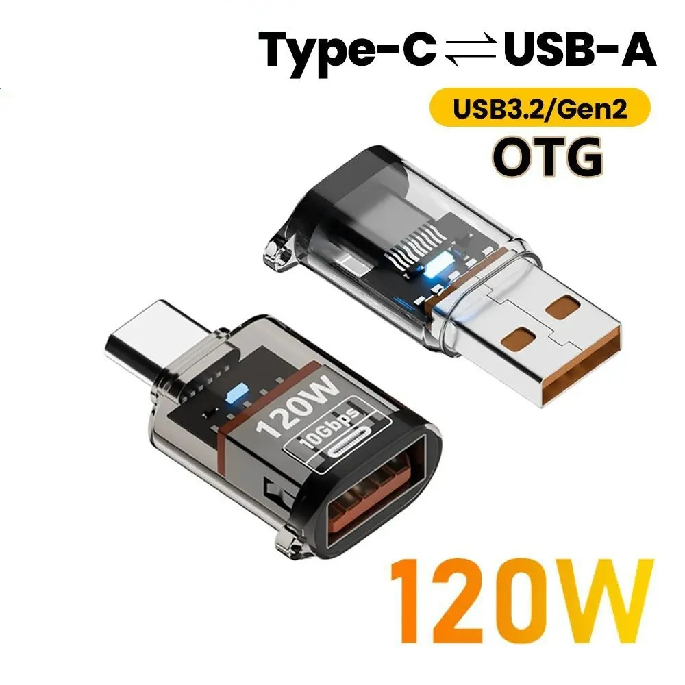 120W USB to Type C OTG Adapter Type C Connector 10Gbps High Speed Data Transfer USB C Converter For iPhone Samsung Xiaomi Huawei
