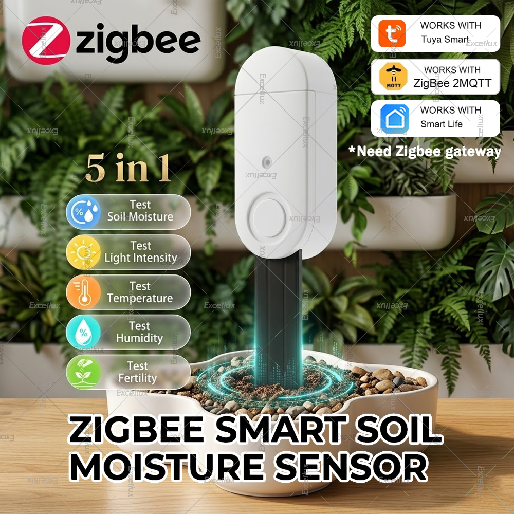 Zigbee 3.0 Smart Bodenfeuchtigkeitssensor: Feuchtigkeits-/Temperatur-/Luftfeuchtigkeitsmesser/Licht-/Fruchtbarkeitsmonitor, für Tuya/Smart Life/Z2M, Gateway erforderlich