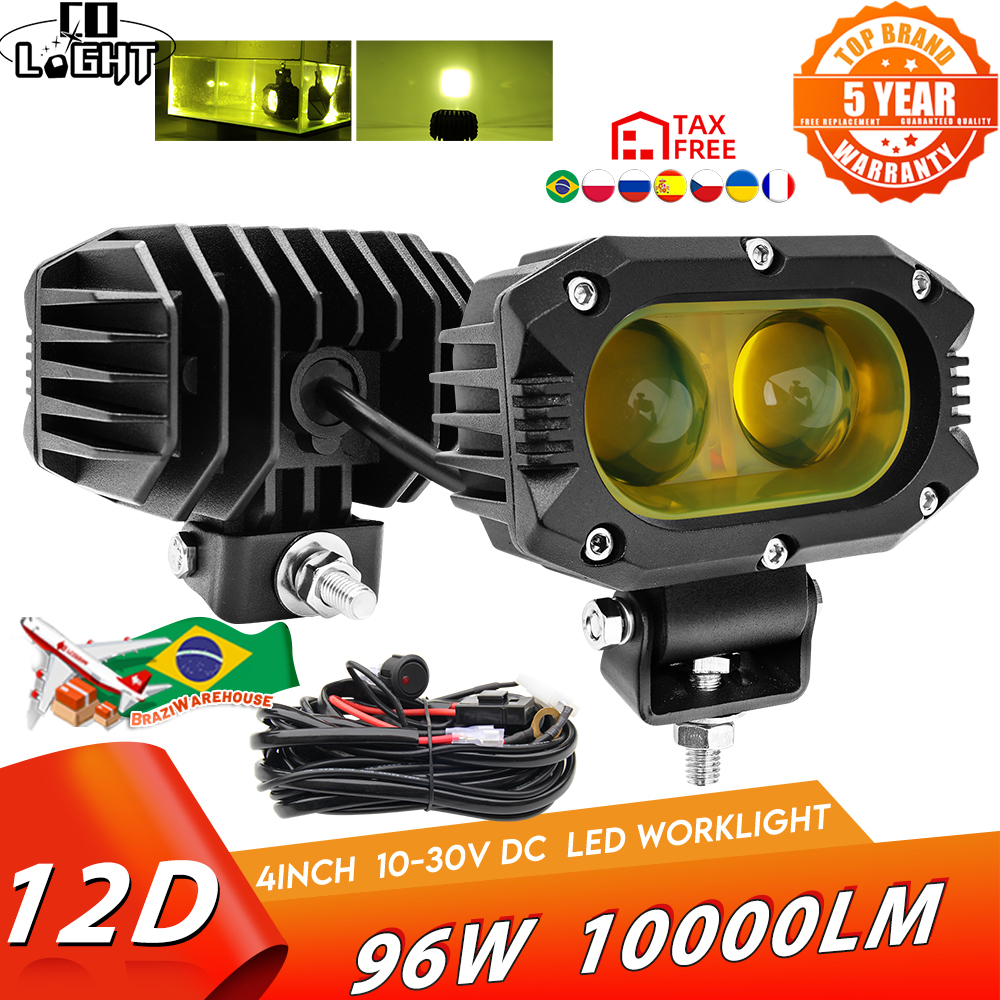 CO LIGHT-Barra de luz Led de trabajo para coche, foco de inundación amarillo de 4 ", 96W, para 4x4, todoterreno, SUV, ATV, barco, camión, excavadora, 12V, 24V