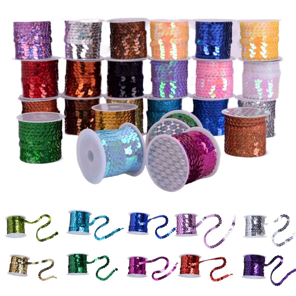 Lantejoulas coloridas para vestuário, Paillettes soltos, redondo brilhante plana PVC, artesanato, acessório de pano, sacos, vestuário, 6mm, 5m