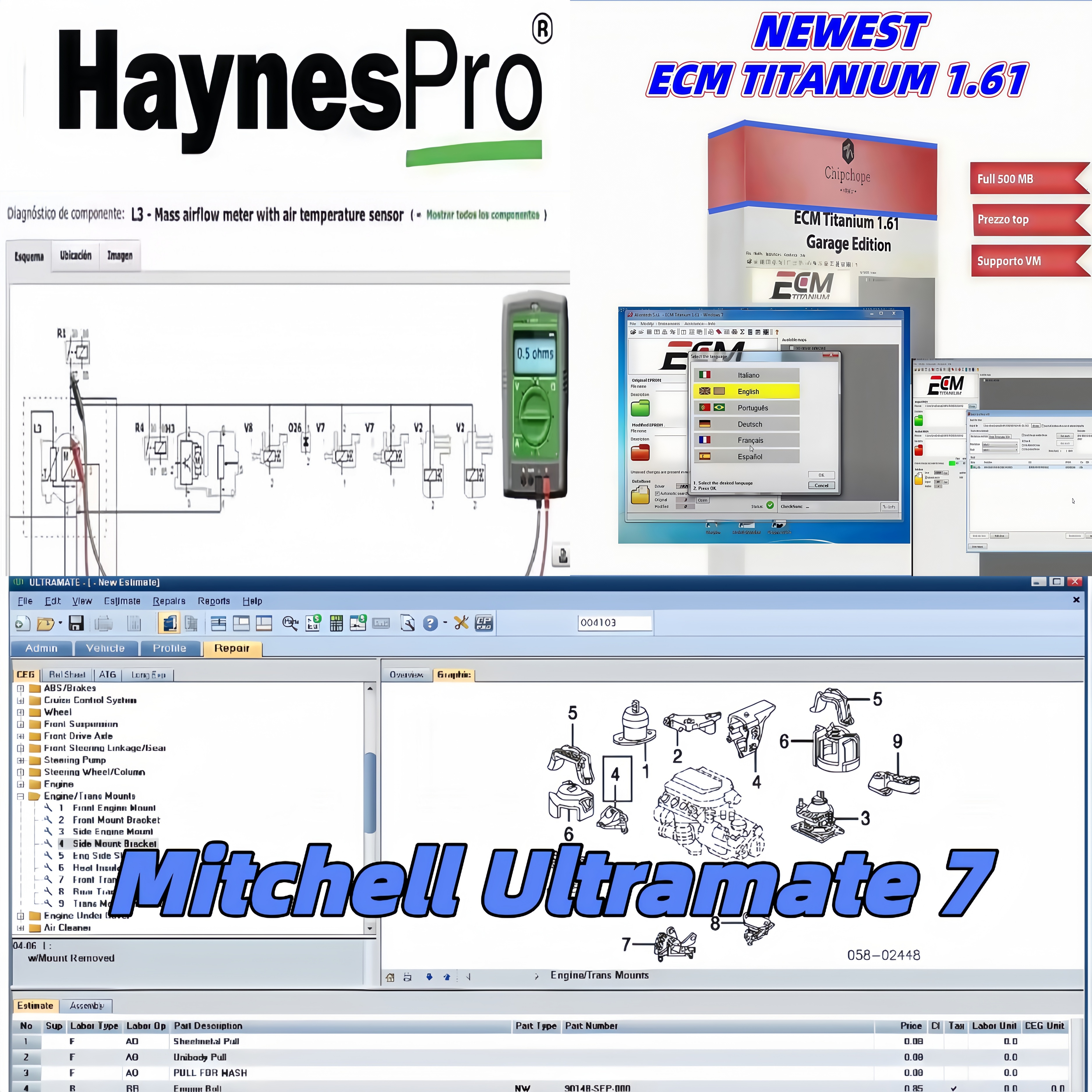 2026 Горячая новинка! Новейшая комплексная система оценки Mitchell Ultramate 7 + HAYNES PRO Automotive Workshop + ECM Titanium 1.61