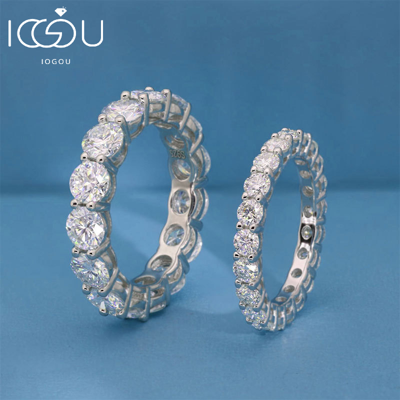 IOGOU personnalisé Moissanite pleine éternité bandes 925 bague en argent Sterling pour femmes fille bijoux fins 5mm 3mm D Moissanite anneau