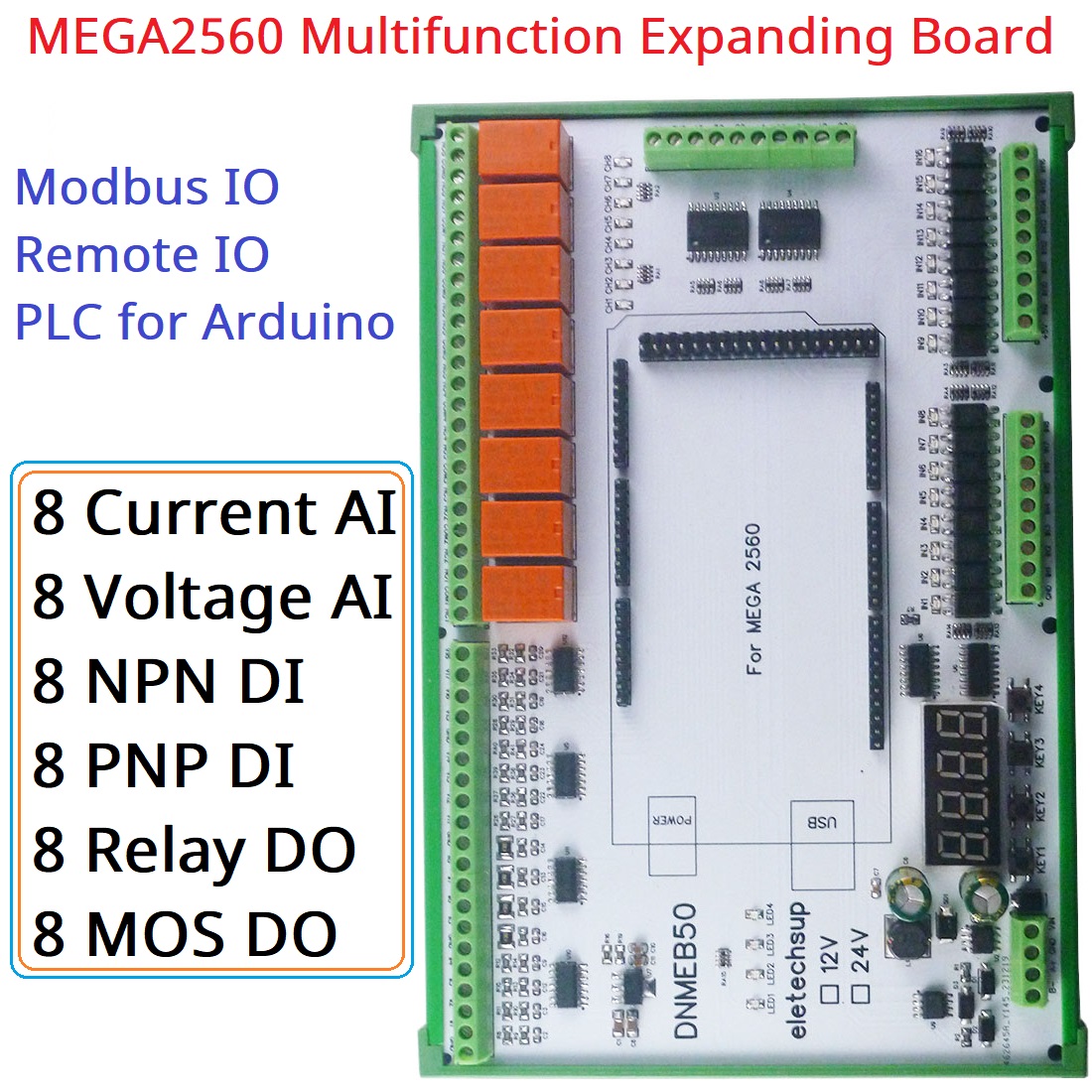 16AI-16DI-16DO 4-20MA prąd 0-5V/10V/30V napięcie suche mokre styk MOS RS485 przekaźnik MEGA2560 R3 rozprężanie płyty do Arduino PLC