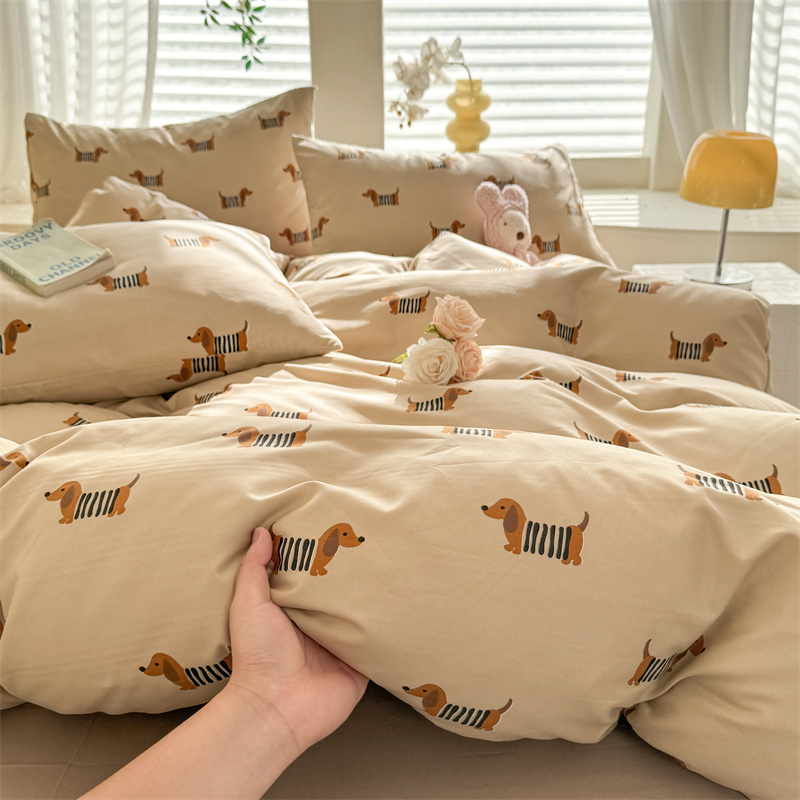 Juego de edredón con estampado de perro bonito, funda de edredón de Color marrón con funda de almohada para niños, funda de couette completa individual/Queen/King