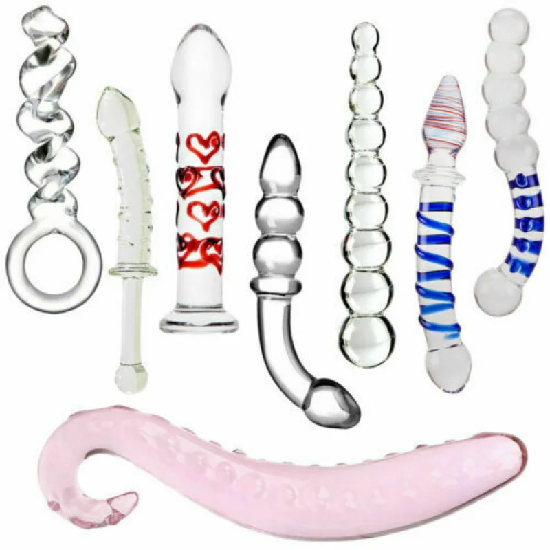 Tongkat Dildo Kaca Kristal Wanita Dildo Realistis Dildo Penis Anal Butt Plug Mainan Seks Wanita Stimulasi Vagina Mainan Seks