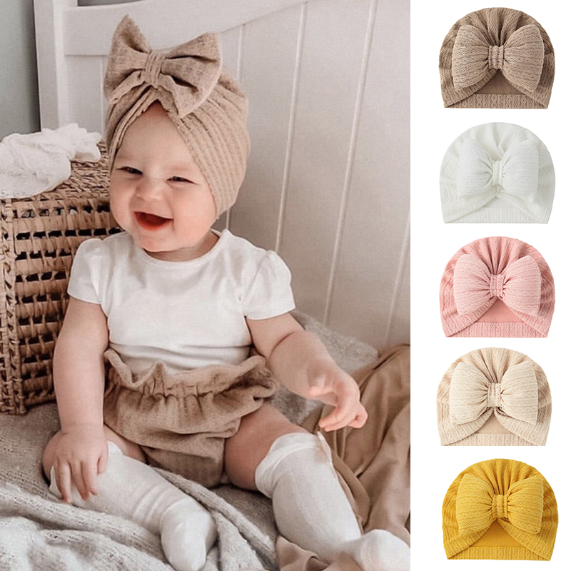 Bonito bowknot bebê turbante chapéu macio bebê recém-nascido meninas boné indiano cor sólida infantil meninos gorros headwrap