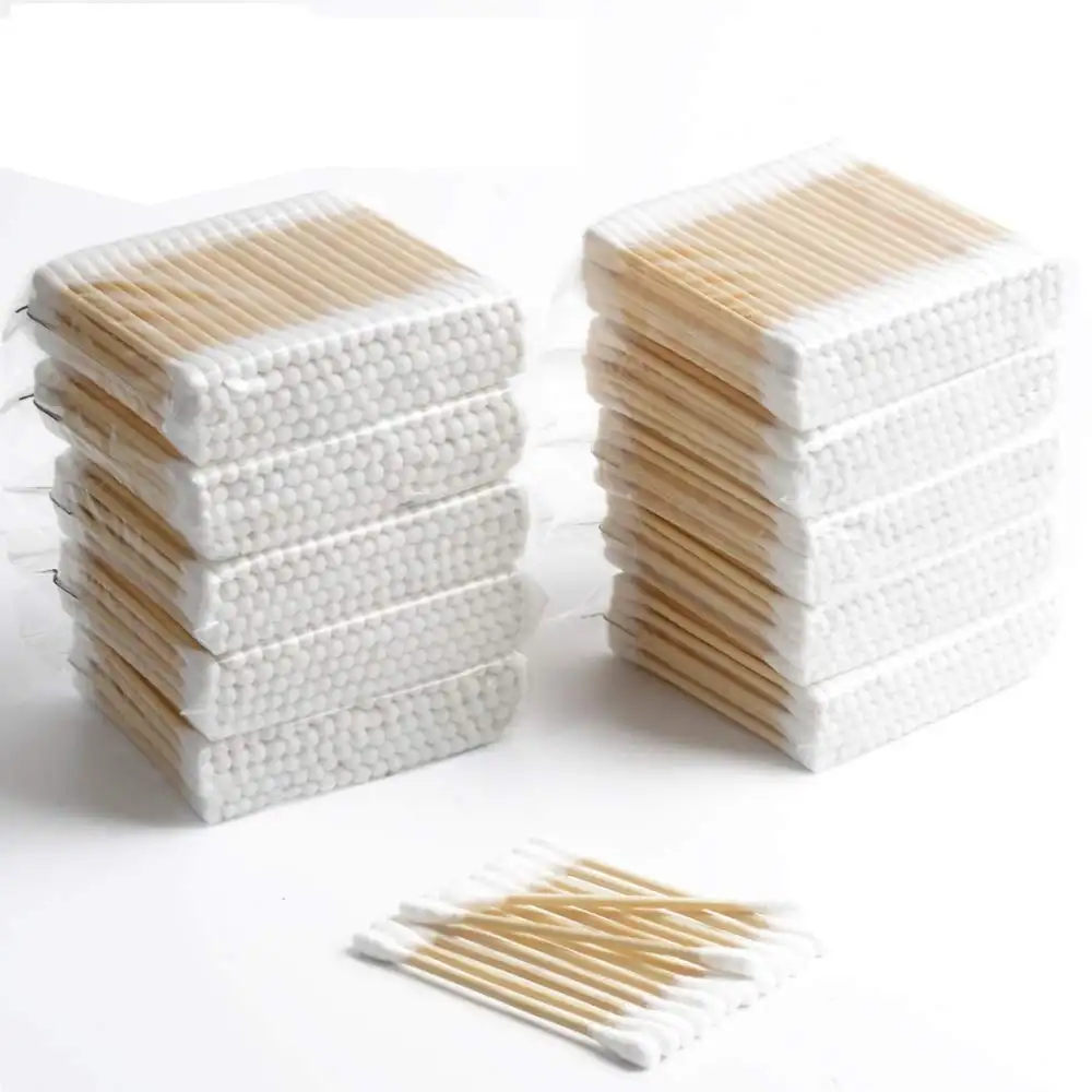 1000 unids/pack bastoncillos de algodón de bambú de doble cabeza bastoncillo de madera para maquillaje, limpieza de orejas de nariz, cuidado de mascotas, arte y manualidades