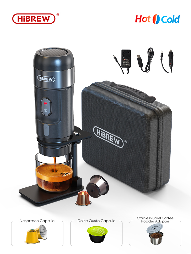 HiBREW กาแฟแบบพกพาสําหรับรถยนต์และบ้าน, DC12V เครื่องชงกาแฟ Expresso Fit Nexpresso Dolce Pod แคปซูลผงกาแฟ H4A